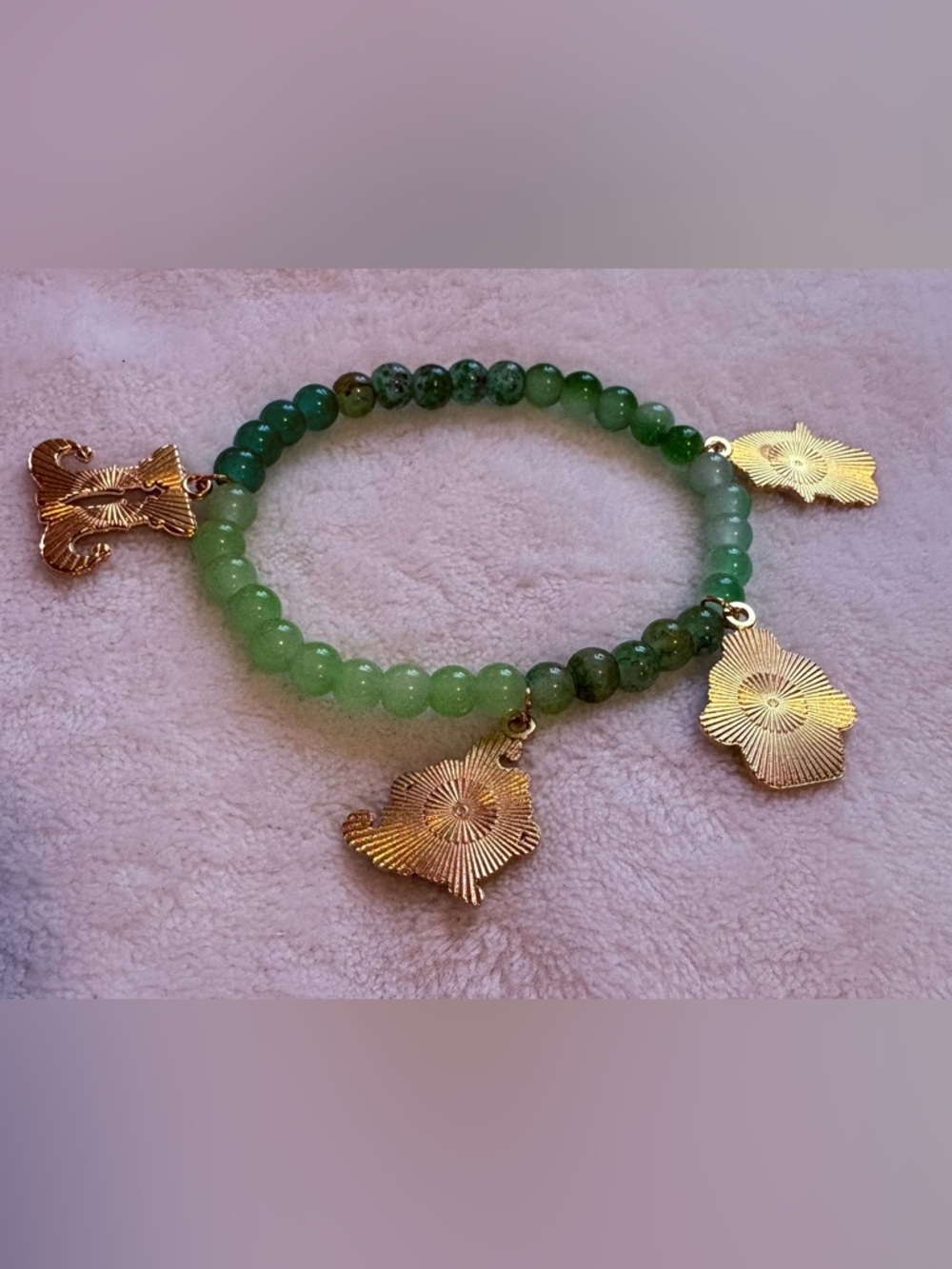 Green Beaded Charm Bracelet with Gold-Tone Accents - Picture 2 of 2